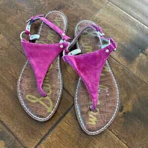 Sam Edelman Greta Leather Gigi T-Strap Sandals Pink Purple Suede Women's Size 8‎